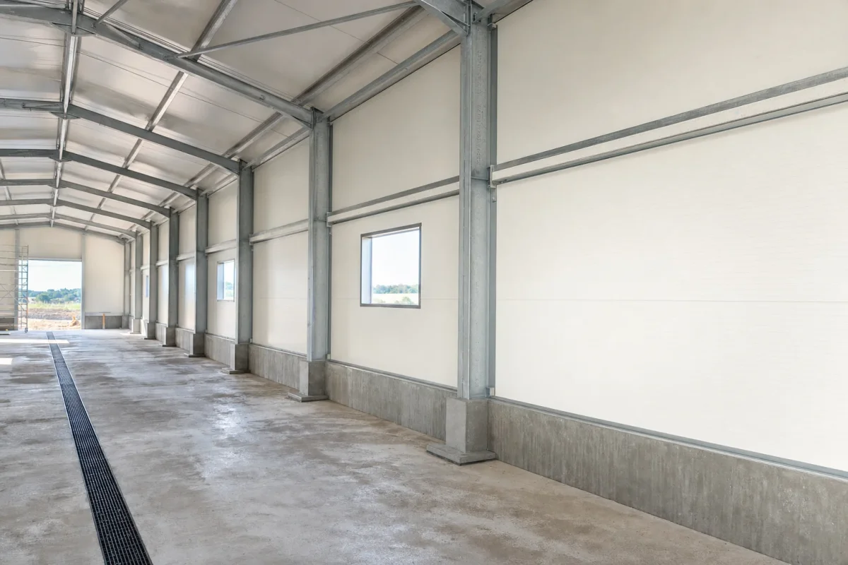 Stěna stájí — sendvičový panel se speciálním povlakem