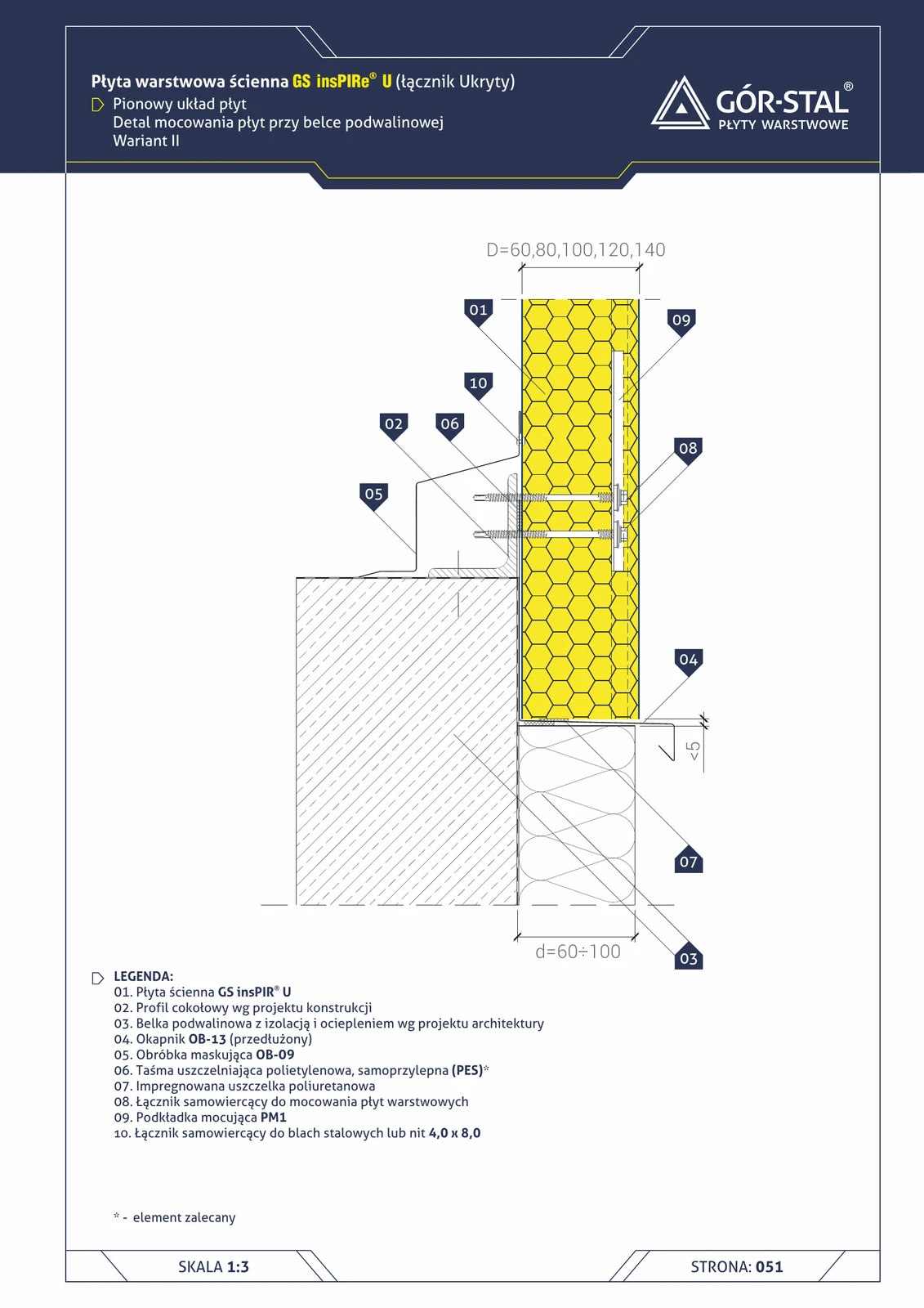 Sockel an Schwellbalken — vertikale Verlegung insPIRe® U, Variante II