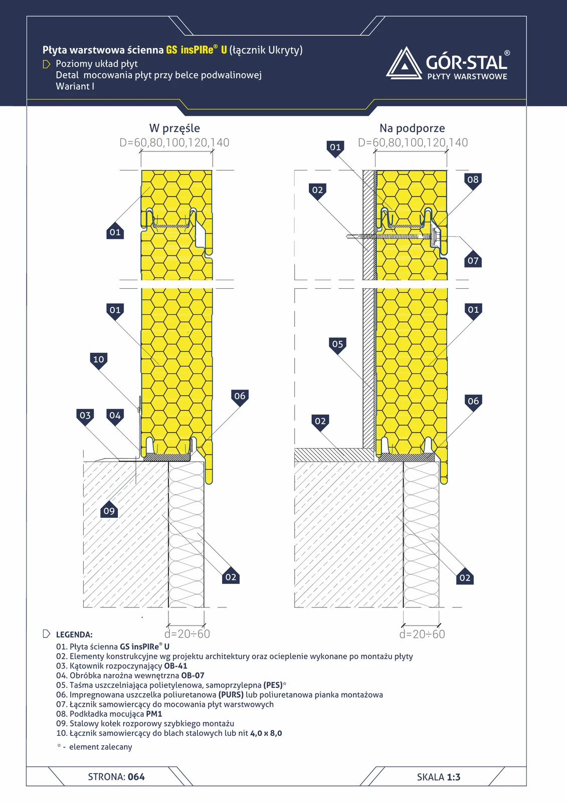 Sockel am Schwellbalken — horizontale Verlegung der Paneele insPIRe® U, Variante I