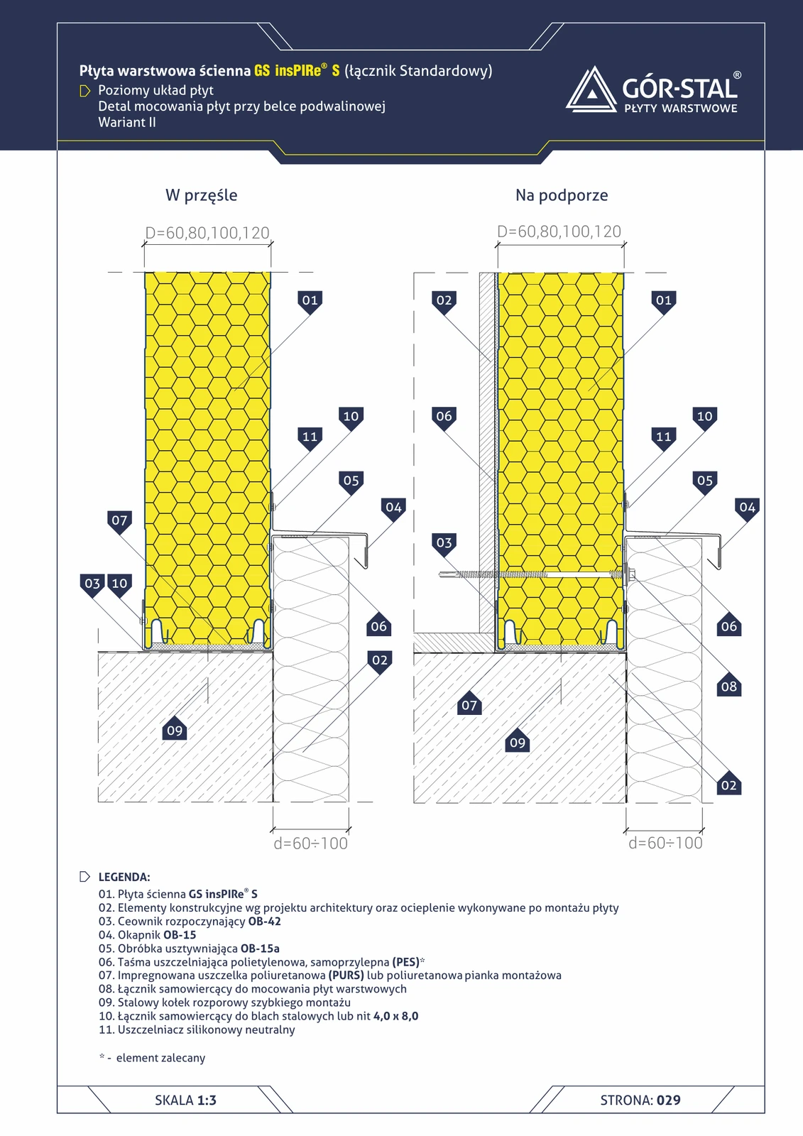 Sockel an Schwellenbalken — horizontale Verlegung insPIRe® S, Variante II