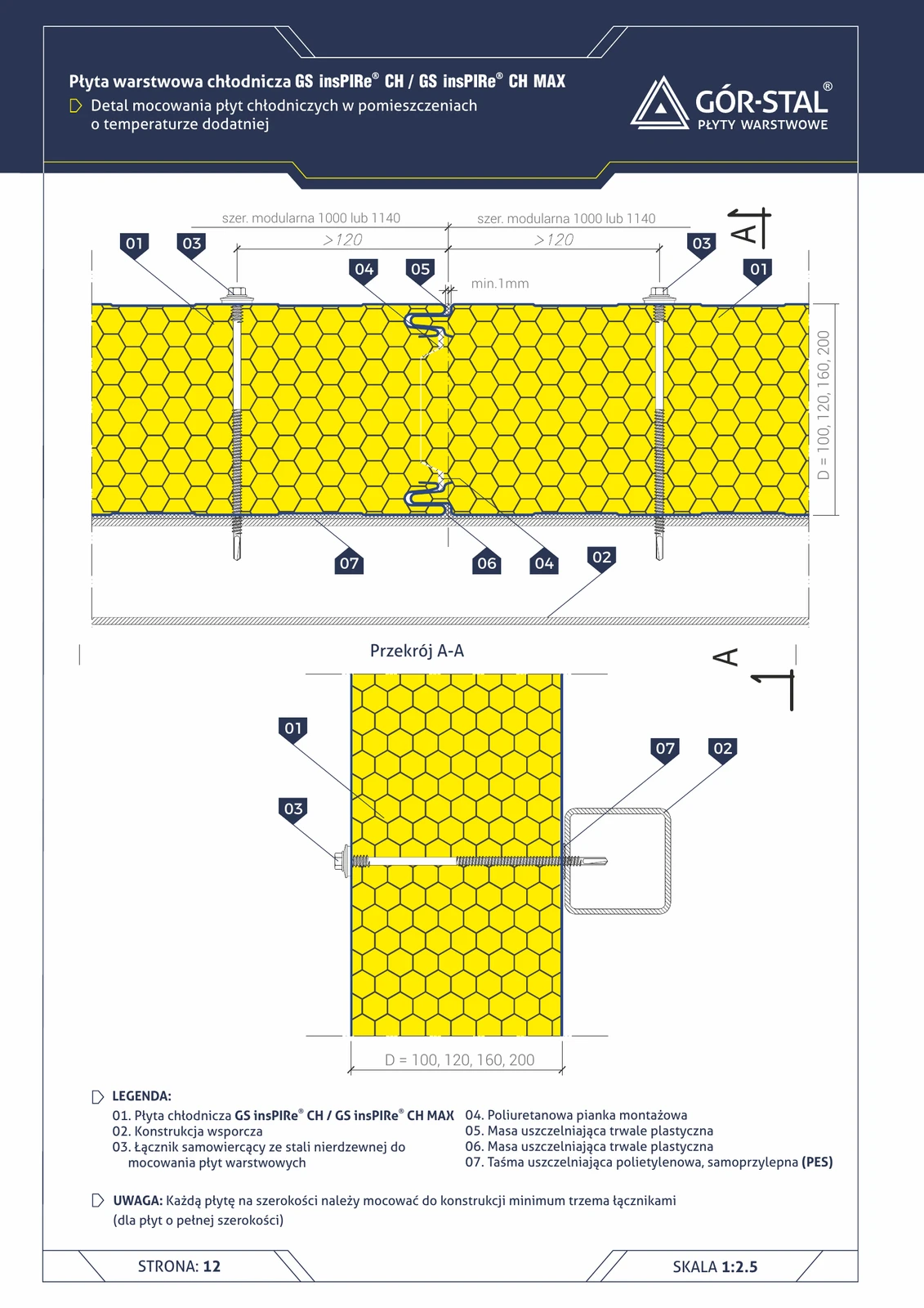 Befestigung der insPIRe® CH Paneele — Plustemperatur (t > 0°C)