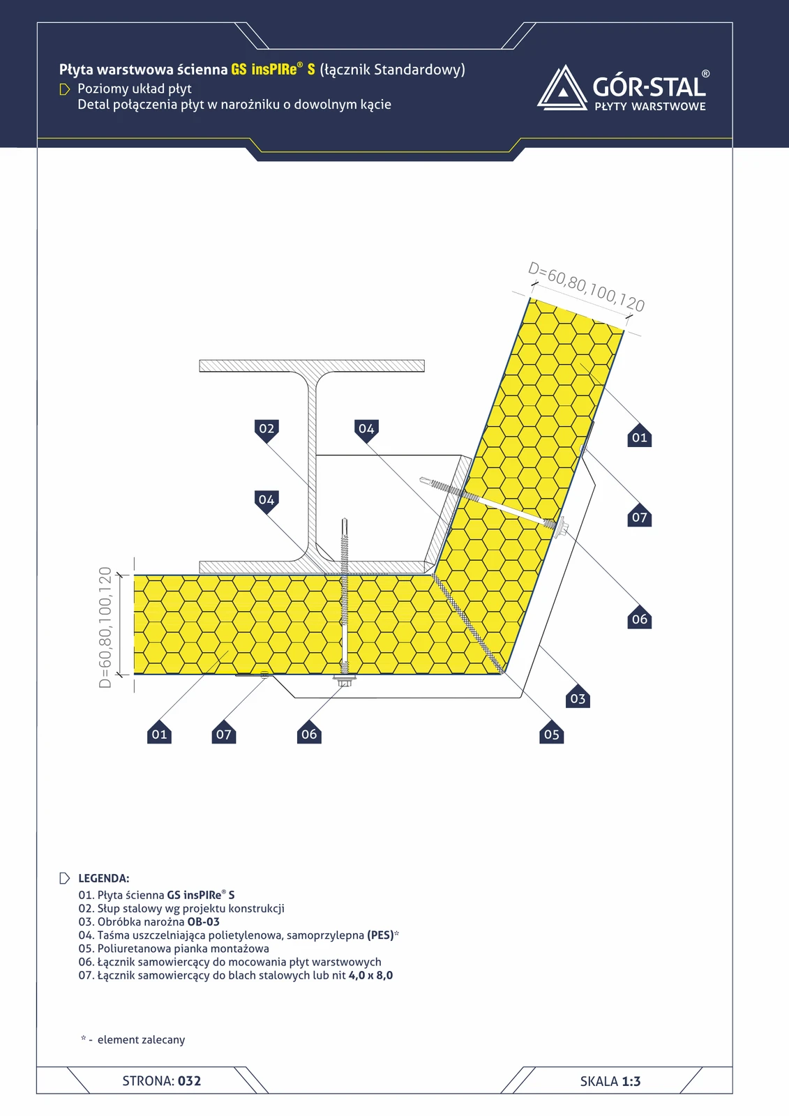 Außenecke mit beliebigem Winkel — horizontale Plattenanordnung insPIRe® S