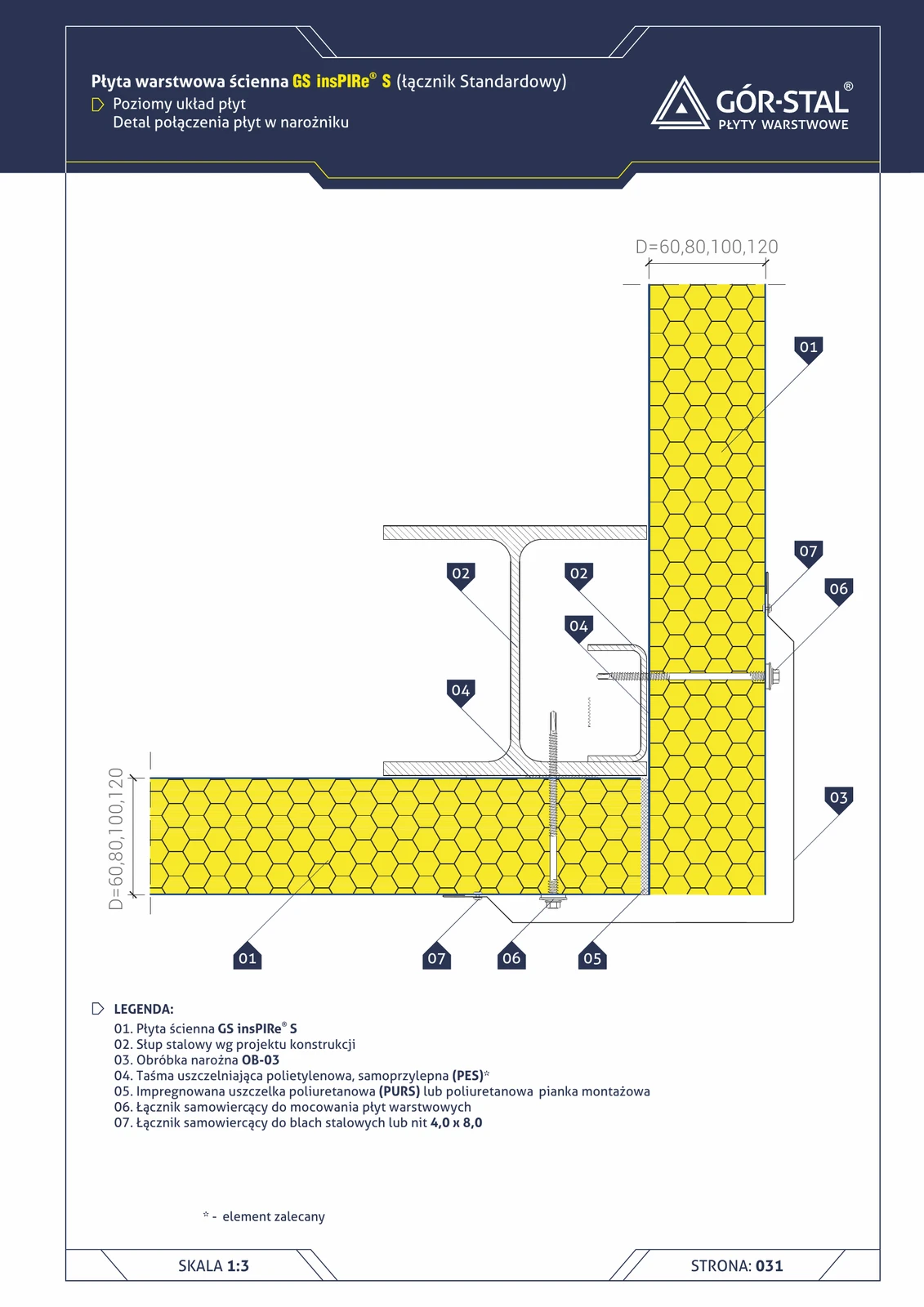 Außenecke 90° — horizontale Plattenanordnung insPIRe® S