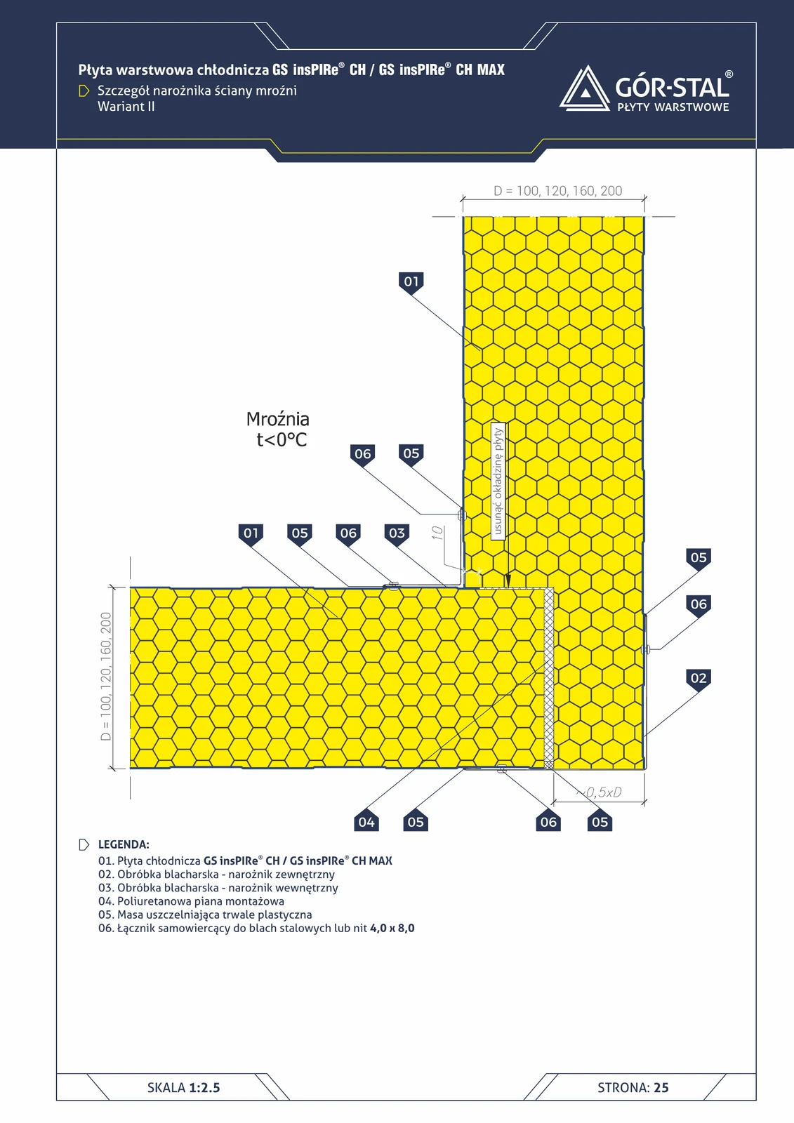Kühlraum-Wandecke — Variante II (t < 0°C)