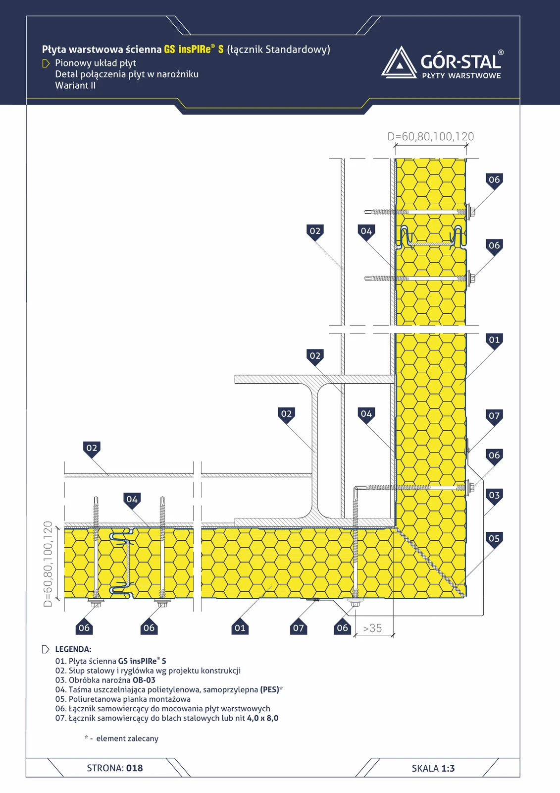 Außenecke 90° — vertikale Plattenanordnung insPIRe® S, Variante II