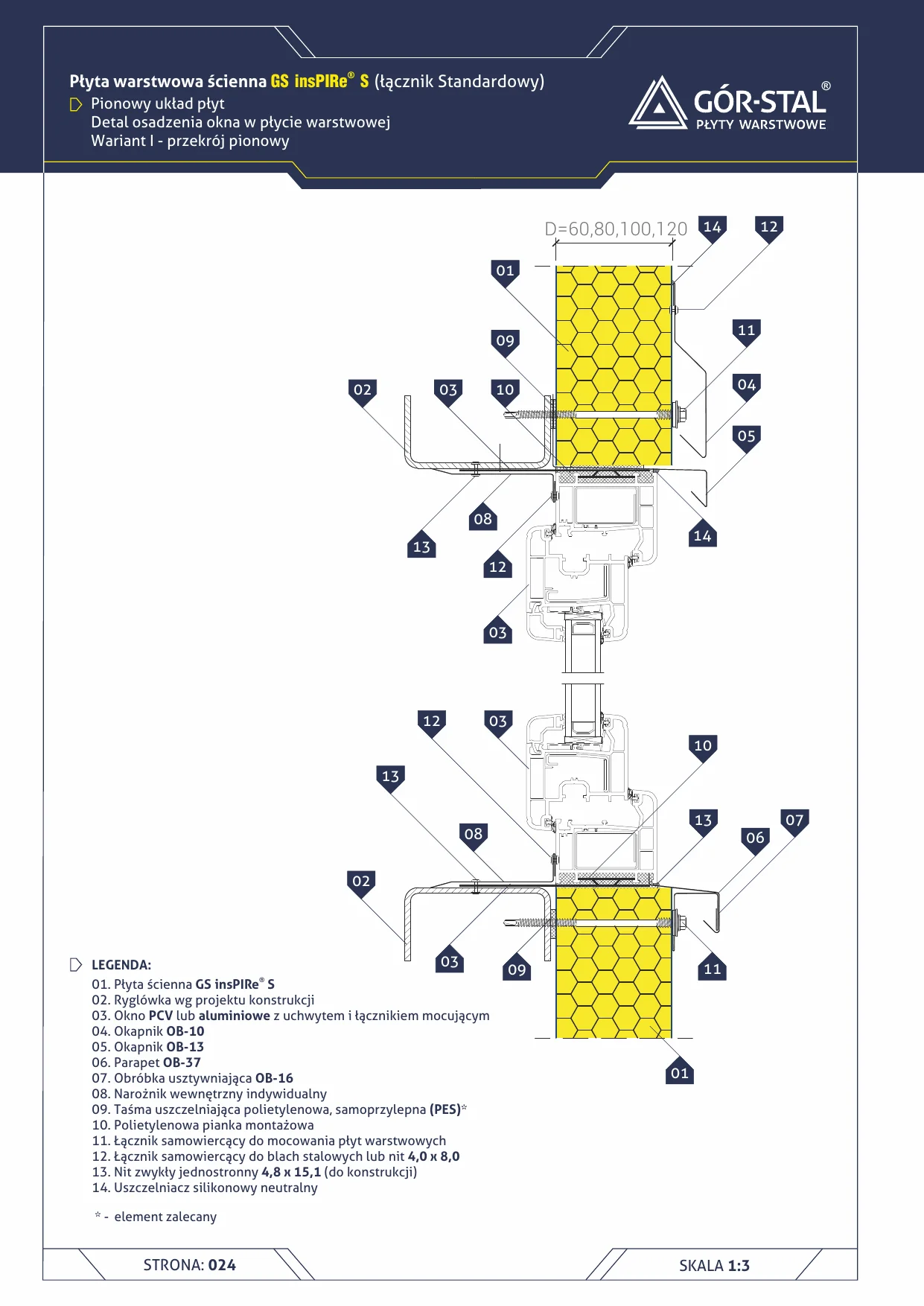 Fenster — Sandwichpaneel insPIRe® S (vertikale Verlegung)