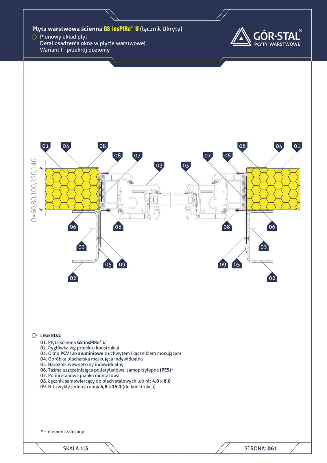 Fenster — vertikale Anordnung insPIRe® U-Paneele, Variante I, Horizontalschnitt