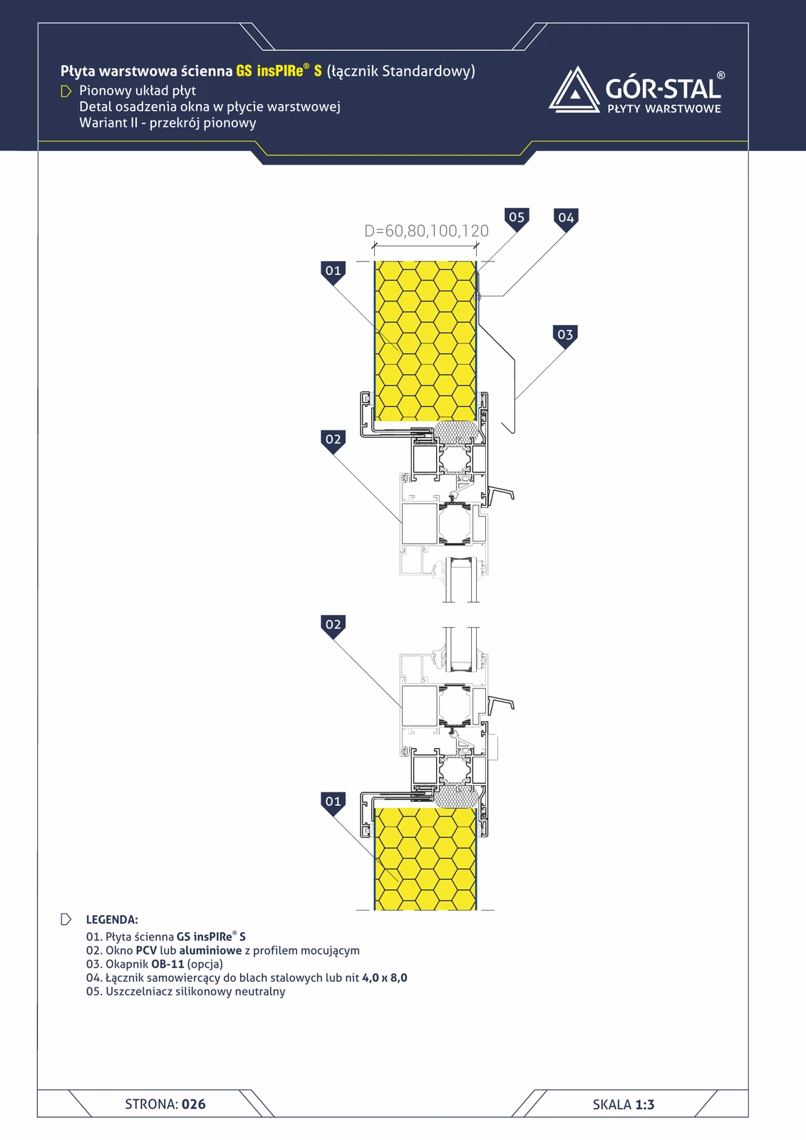 Fenster — vertikale Anordnung der Paneele insPIRe® S, Variante II, Vertikalschnitt