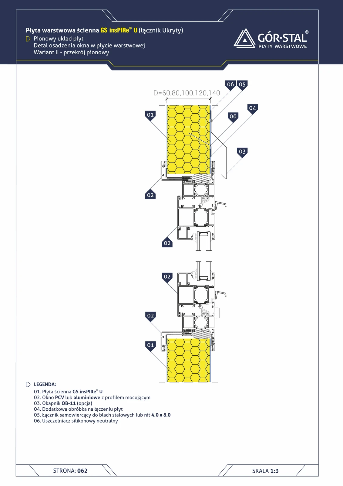 Fenster — vertikale Anordnung insPIRe® U, Variante II, Vertikalschnitt