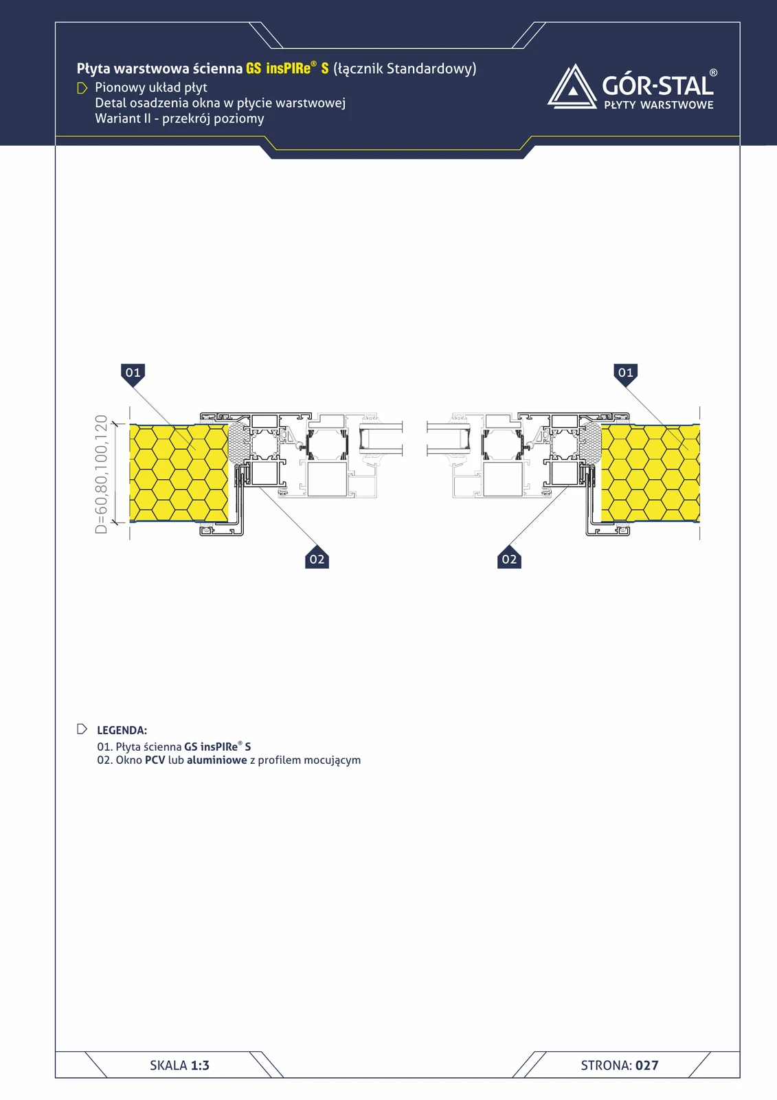 Fenster — vertikale Anordnung insPIRe® S Paneele, Variante II, Horizontalschnitt