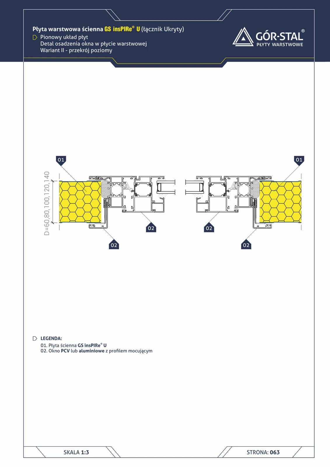 Fenster — vertikale Anordnung der insPIRe® U Paneele, Variante II, Horizontalschnitt