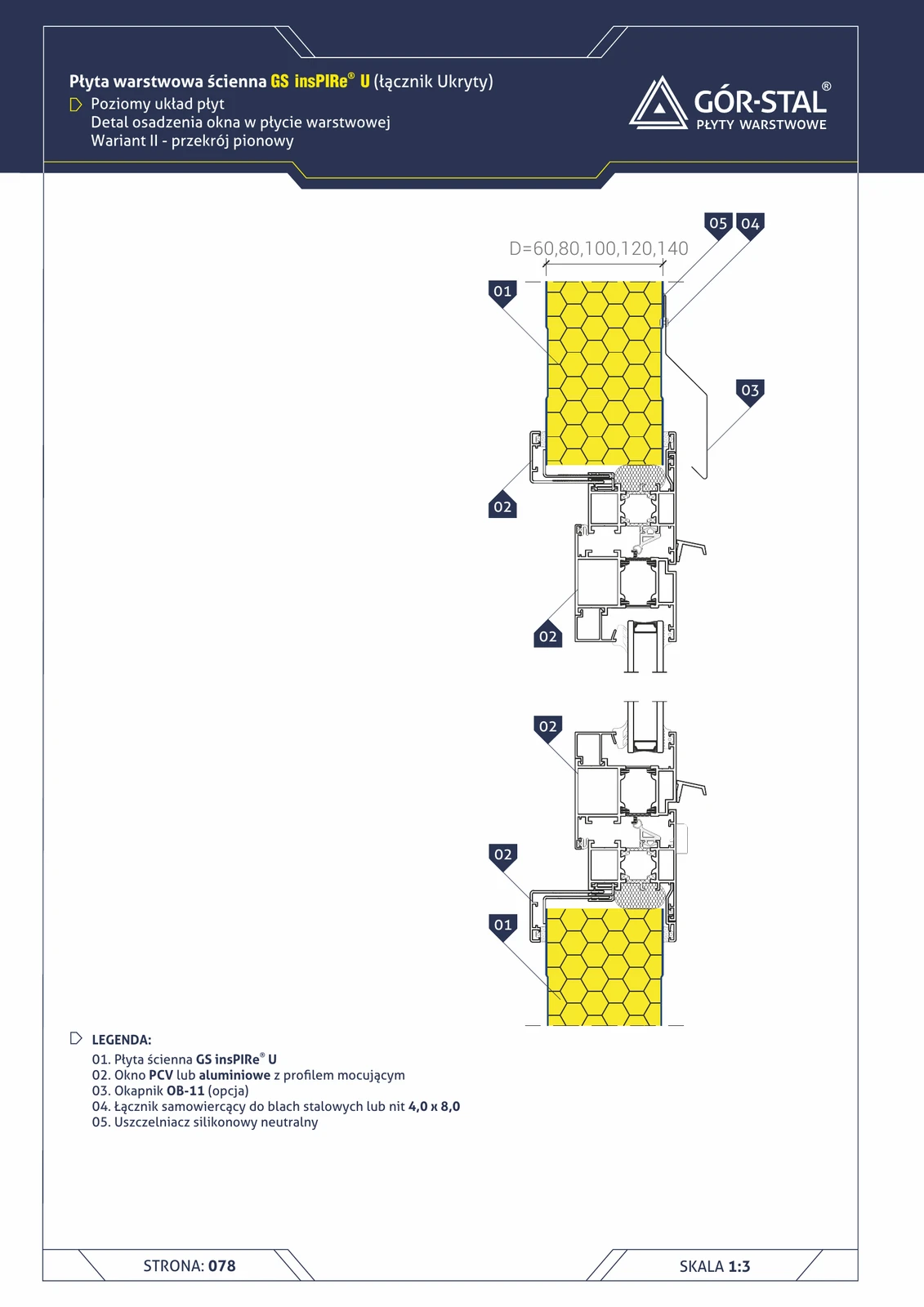 Fenster — horizontale Anordnung der insPIRe® U-Paneele, Variante II, Vertikalschnitt