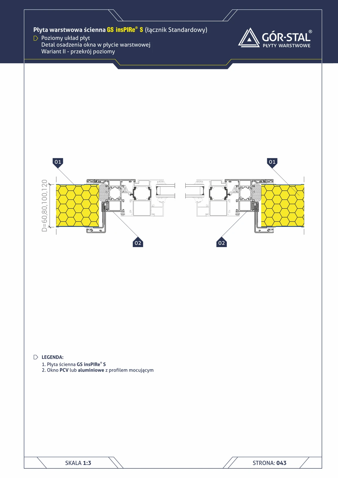 Fenster — horizontale Paneelanordnung insPIRe® S, Variante II, Horizontalschnitt