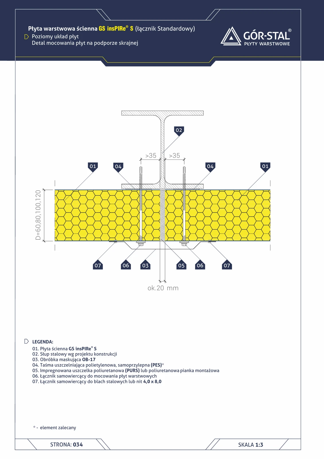 Endstütze — horizontale Verlegung der insPIRe® S Paneele