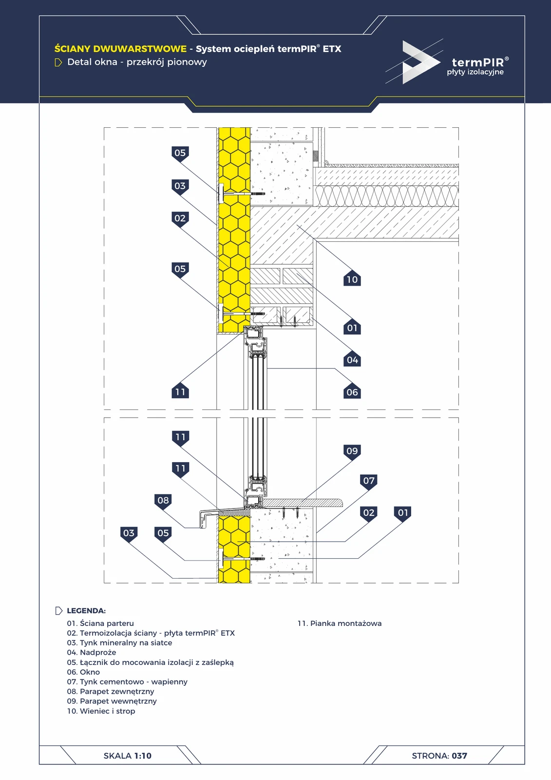 Fenster in ETICS termPIR® ETX — Vertikalschnitt
